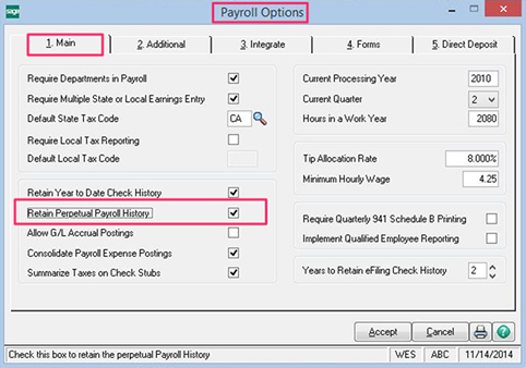 Payroll Setup Options